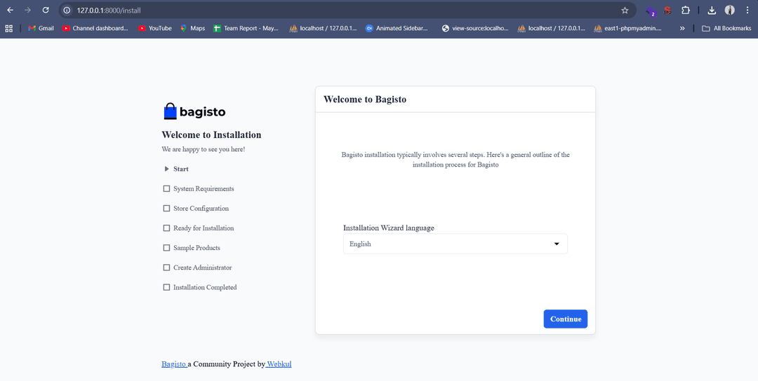 Bagisto installation using GUI