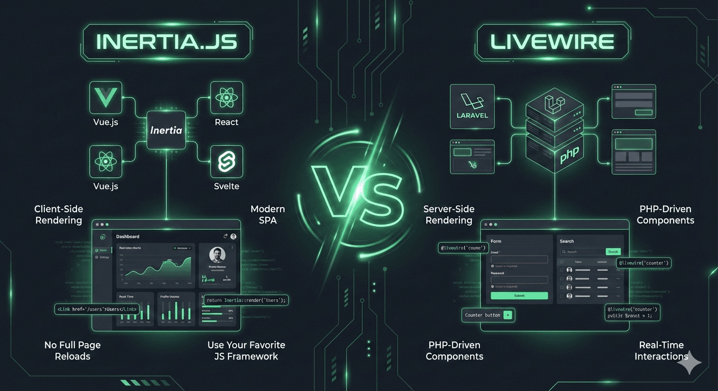 Laravel Inertia.js vs Livewire - Complete Comparison Guide